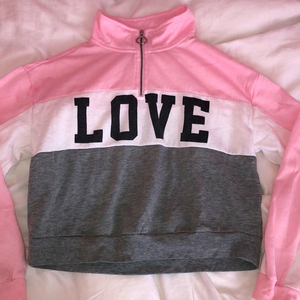 Ardene Pink White and Grey Love Hoodie